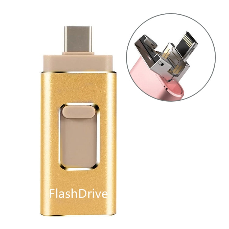 256GB SH02 USB 3.0 + 8 Pin + Mirco USB + Type-C 4 In 1 Mobile Computer U-Disk With OTG Function(Gold)