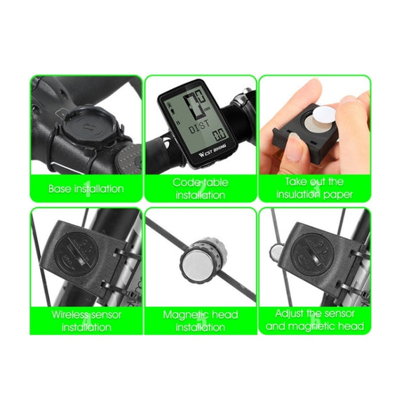 WEST BIKING Mountain Road Bike Five Language Code Table USB Riding Wireless Code Table Speedometer(Black)