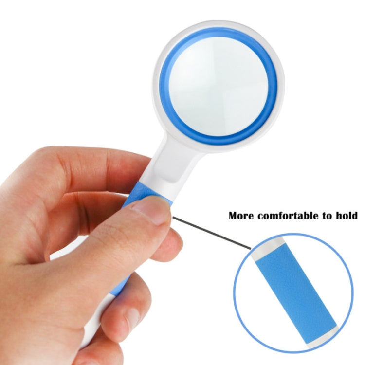 Hand-Held Reading Magnifier Glass Lens Anti-Skid Handle Old Man Reading Repair Identification Magnifying Glass, Specification: 75mm 4 Times (Blue White)