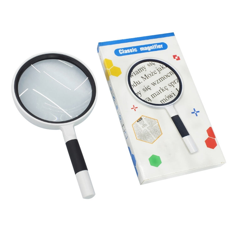 Hand-Held Reading Magnifier Glass Lens Anti-Skid Handle Old Man Reading Repair Identification Magnifying Glass, Specification: 75mm 4 Times (Blue White)