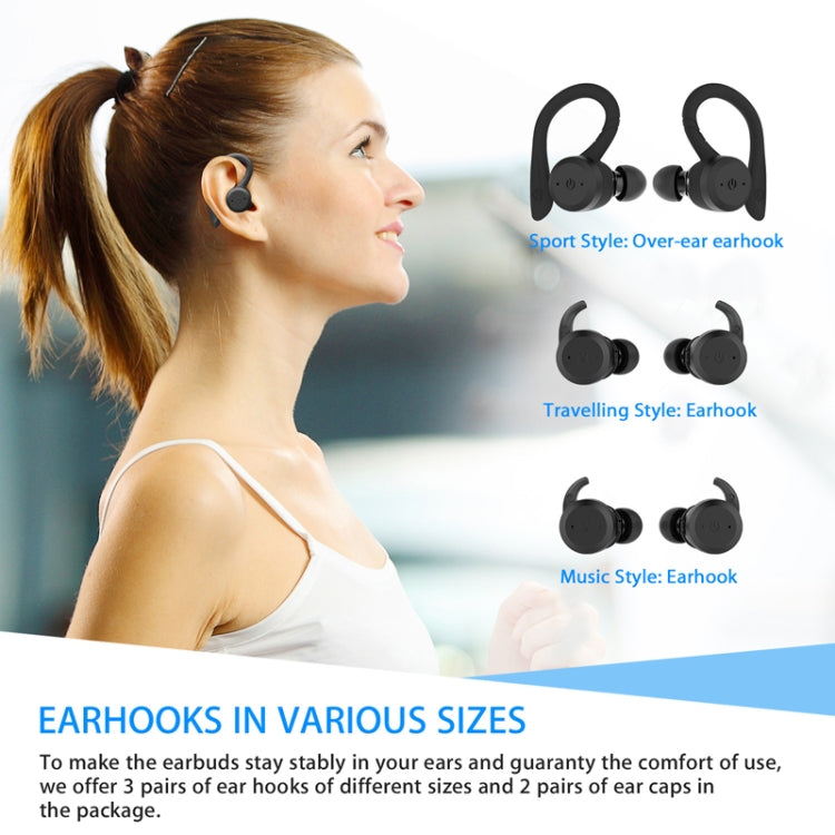 BE1032 Ear-mounted Water-resistant Sports TWS Wireless Bluetooth Earphone(Black)