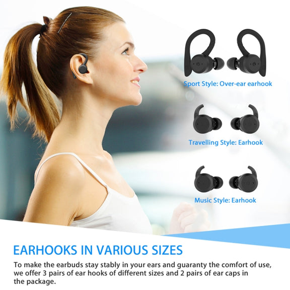 BE1032 Ear-mounted Water-resistant Sports TWS Wireless Bluetooth Earphone(Black)