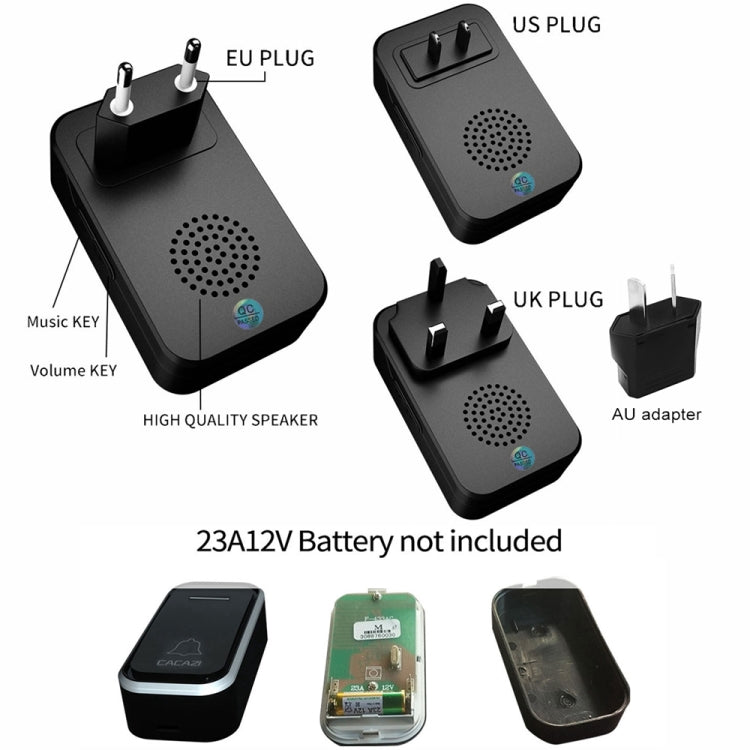 CACAZI Home Smart Digital Wireless Doorbell Remote Electronic Doorbell Elderly Pager, Style: UK Plug(Black)