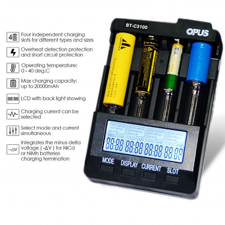OPUS BT-C3100 Smart Smart Digital Intelligent 4-Slot Battery Charger(EU Plug)