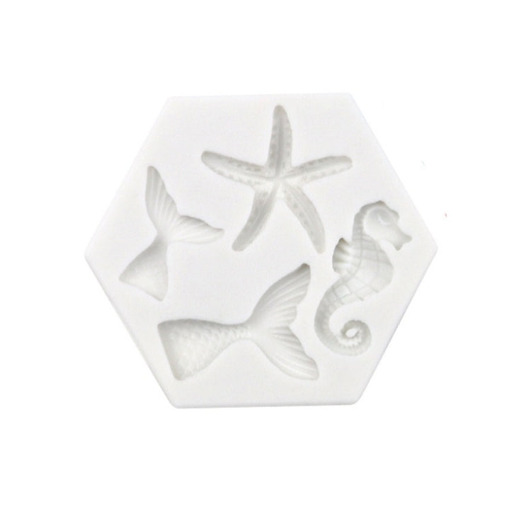 Ocean Series Big And Small Fishtail Starfish Seahorse DIY Baking Liquid Silicone Mold(Gray)