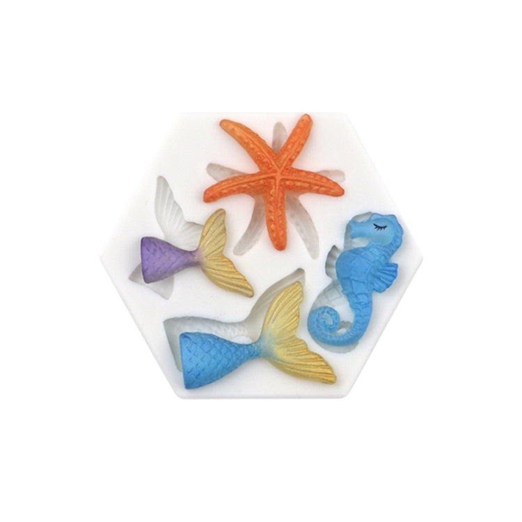 Ocean Series Big And Small Fishtail Starfish Seahorse DIY Baking Liquid Silicone Mold(Gray)
