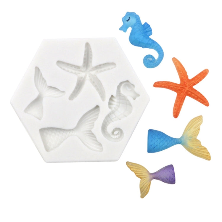 Ocean Series Big And Small Fishtail Starfish Seahorse DIY Baking Liquid Silicone Mold(Gray)