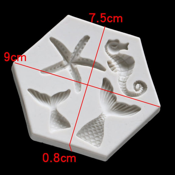 Ocean Series Big And Small Fishtail Starfish Seahorse DIY Baking Liquid Silicone Mold(Gray)