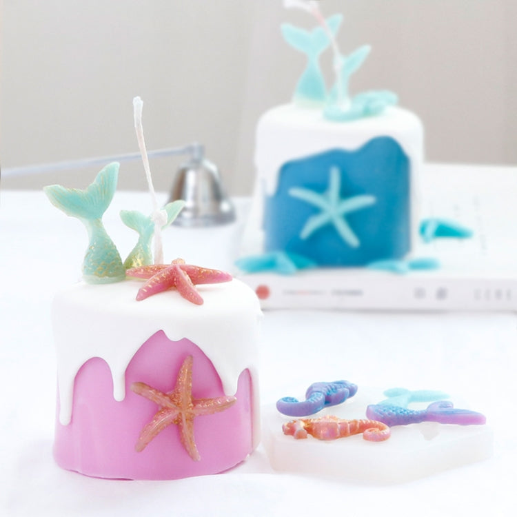 Ocean Series Big And Small Fishtail Starfish Seahorse DIY Baking Liquid Silicone Mold(Gray)
