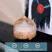 Bird Cage Wood Graphic Aromatherapy Machine Ultrasonic Smart Home Colorful Night Light Hollow Humidifier, Product specifications: EU Plug(Light Wood Pattern)