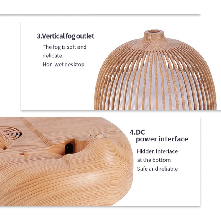 Bird Cage Wood Graphic Aromatherapy Machine Ultrasonic Smart Home Colorful Night Light Hollow Humidifier, Product specifications: EU Plug(Light Wood Pattern)