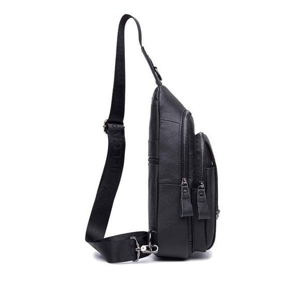 BULL CAPTAIN 110 Men Leather Shoulder Bag Cowhide Leather Multi-Function Chest Bag(Black)
