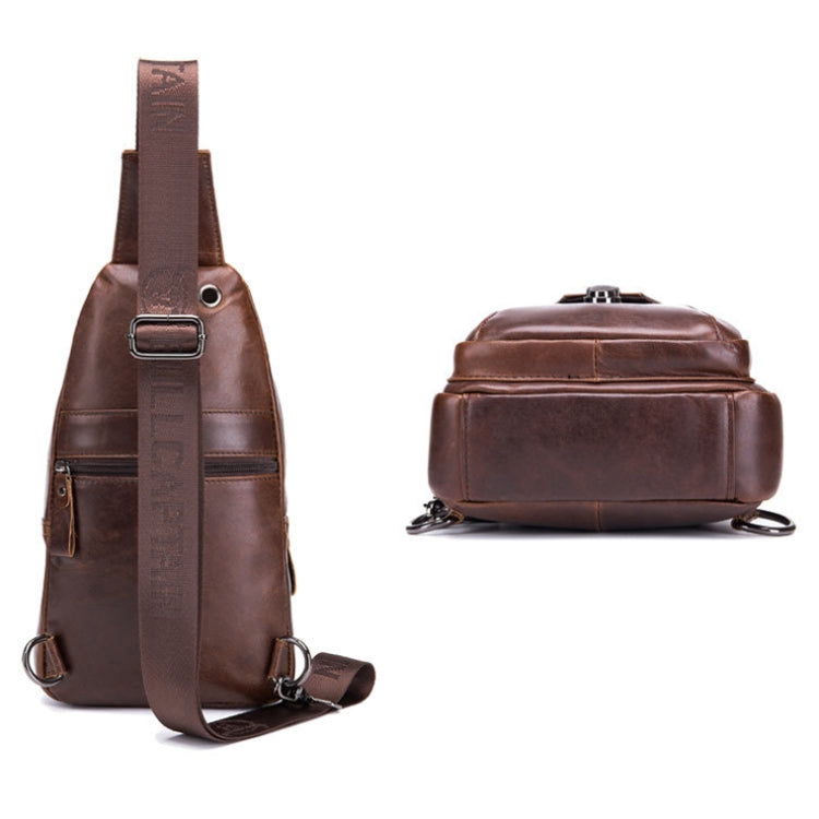 BULL CAPTAIN 110 Men Leather Shoulder Bag Cowhide Leather Multi-Function Chest Bag(Black)