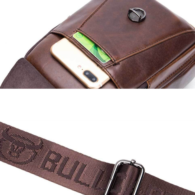 BULL CAPTAIN 110 Men Leather Shoulder Bag Cowhide Leather Multi-Function Chest Bag(Black)