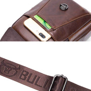 BULL CAPTAIN 110 Men Leather Shoulder Bag Cowhide Leather Multi-Function Chest Bag(Black)