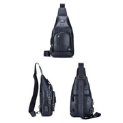 BULL CAPTAIN 129 First-Layer Cowhide Men Soft Chest Bag Outdoor Casual Messenger Bag(Black)