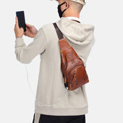 BULL CAPTAIN 129 First-Layer Cowhide Men Soft Chest Bag Outdoor Casual Messenger Bag(Red Brown)