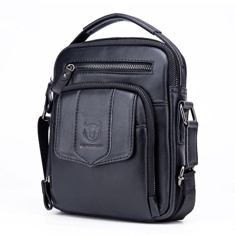 BULL CAPTAIN 777 Men Leather Shoulder Bag First-Layer Cowhide Retro Large Capacity Satchel(Black)