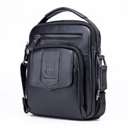 BULL CAPTAIN 777 Men Leather Shoulder Bag First-Layer Cowhide Retro Large Capacity Satchel(Black)