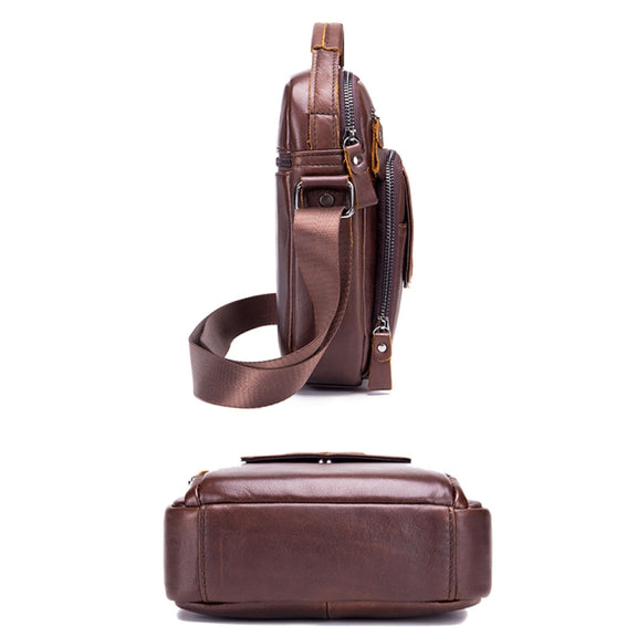BULL CAPTAIN 777 Men Leather Shoulder Bag First-Layer Cowhide Retro Large Capacity Satchel(Black)