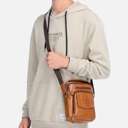 BULL CAPTAIN 777 Men Leather Shoulder Bag First-Layer Cowhide Retro Large Capacity Satchel(Black)