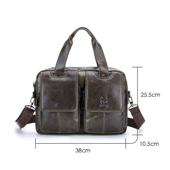 BULL CAPTAIN 042 Men Leather Single-shoulder Messenger Bag Cowhide Handheld Briefcase(Yellow Brown)