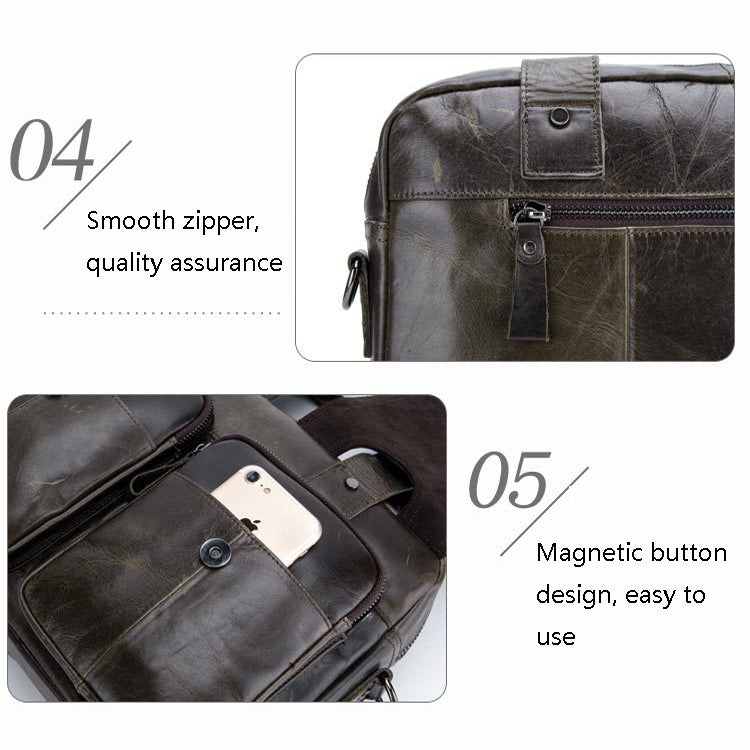 BULL CAPTAIN 042 Men Leather Single-shoulder Messenger Bag Cowhide Handheld Briefcase(Yellow Brown)