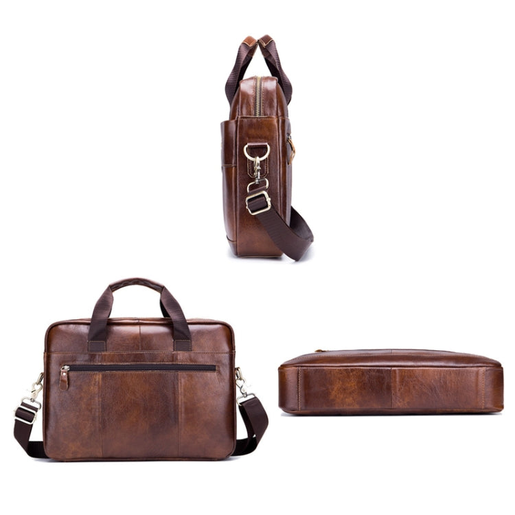 BULL CAPTAIN 044 14 Inch Handheld Computer Briefcase Men Leather Messenger Bag(Brown)