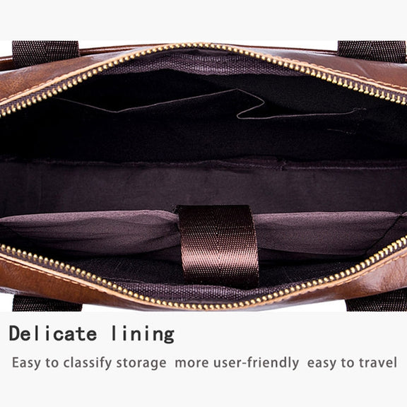 BULL CAPTAIN 044 14 Inch Handheld Computer Briefcase Men Leather Messenger Bag(Brown)