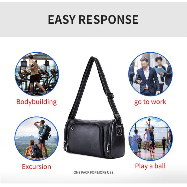 BULL CAPTAIN HKDJB--001 Cowhide Messenger Bag Sports Men Single-shoulder Bag, Colour: Dark Brown