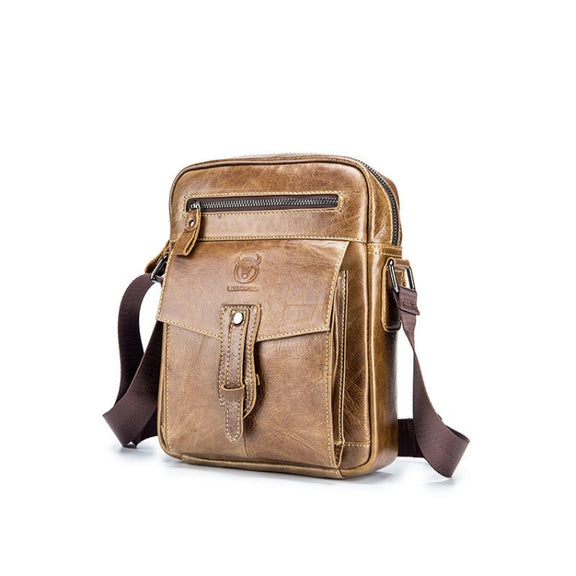 BULL CAPTAIN 053 Men Messenger Bag Cowhide Large Capacity Briefcase, Specification���Small (Dark Brown)