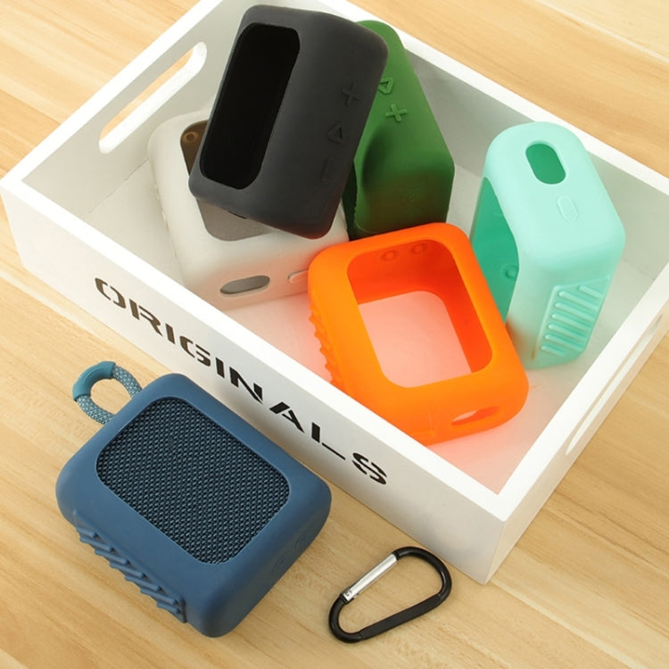For JBL GO3 Bluetooth Speaker Silicone Cover Portable Protective Case with Carabiner(Black)