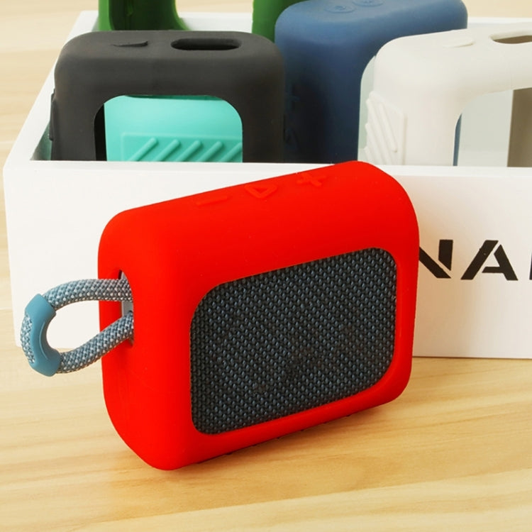 For JBL GO3 Bluetooth Speaker Silicone Cover Portable Protective Case with Carabiner(Dark Blue)