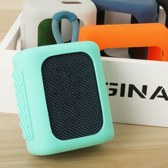For JBL GO3 Bluetooth Speaker Silicone Cover Portable Protective Case with Carabiner(Silver Gray)