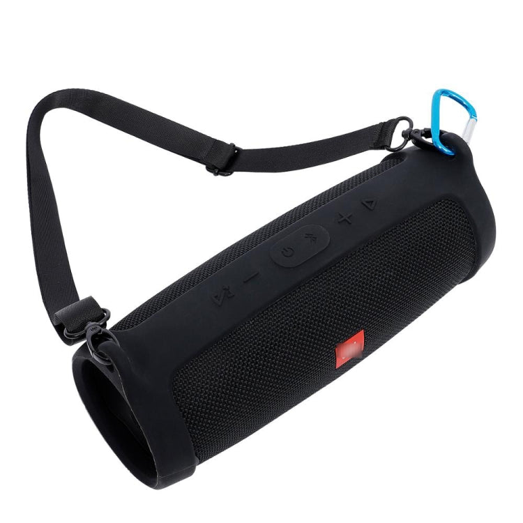 For JBL Charge 4 Bluetooth Speaker Portable Silicone Protective Cover with Shoulder Strap & Carabiner(Black)