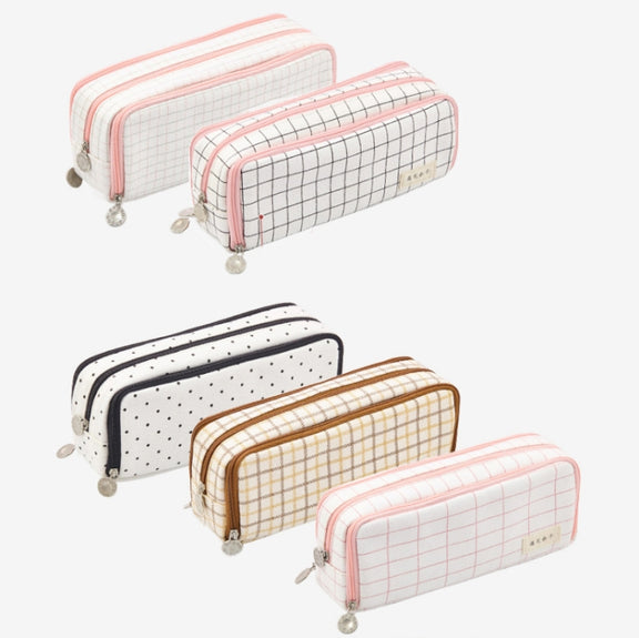 Angoo Double-Open Multi-Layer Stationery Pencil Case Multifunctional Cosmetic Bag(Palm Black And White)