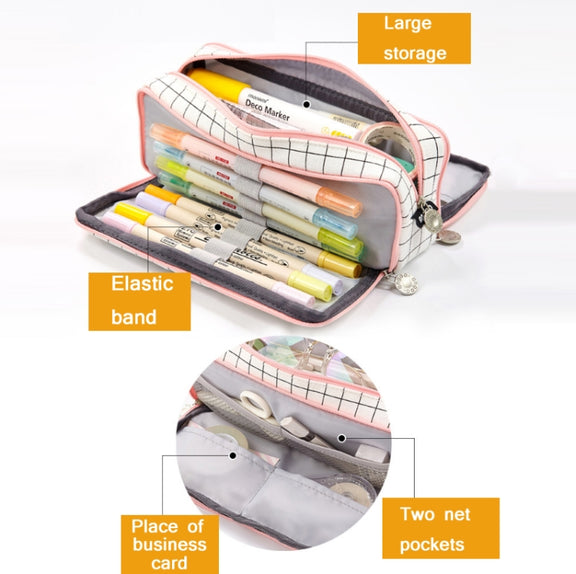Angoo Double-Open Multi-Layer Stationery Pencil Case Multifunctional Cosmetic Bag(Palm Black And White)