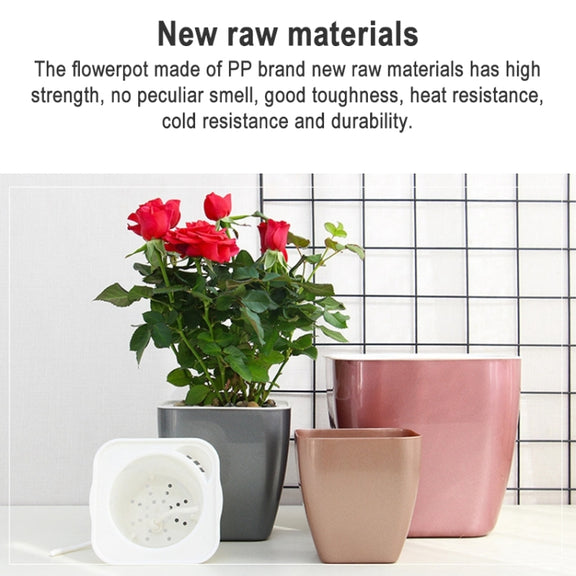 Imitation Metal Colorful Water Storage Plastic Flowerpot, Size: G109 Medium Pot(Square Rose Gold)