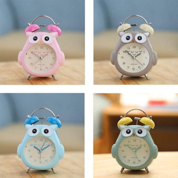 3 Inch Children Cartoon Owl Luminous Silent Bedside Snooze Small Alarm Clock(Gray)