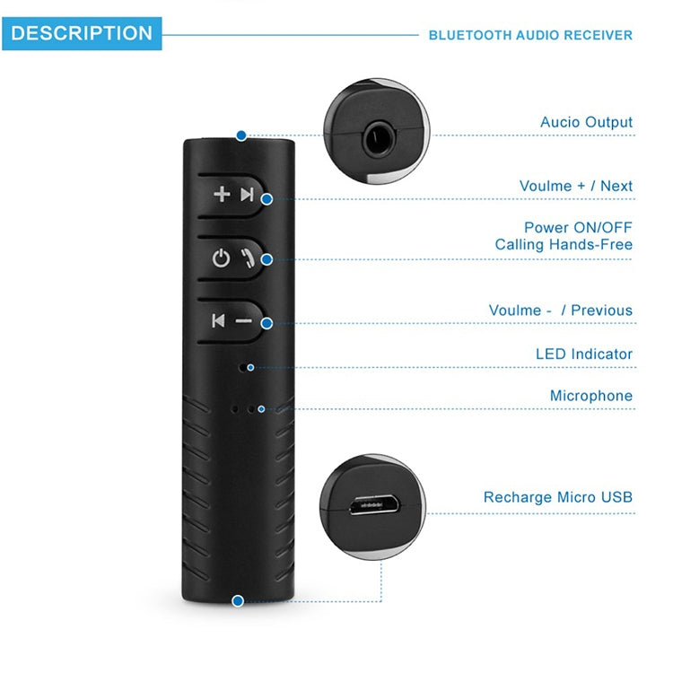 H-139 3.5mm Lavalier Bluetooth Audio Receiver with Metal Adapter(White)