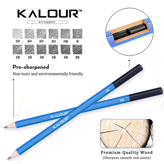 KALOUR 33 in 1 Sketch Pencil Set Beginner Brush Art Supplies(Black)