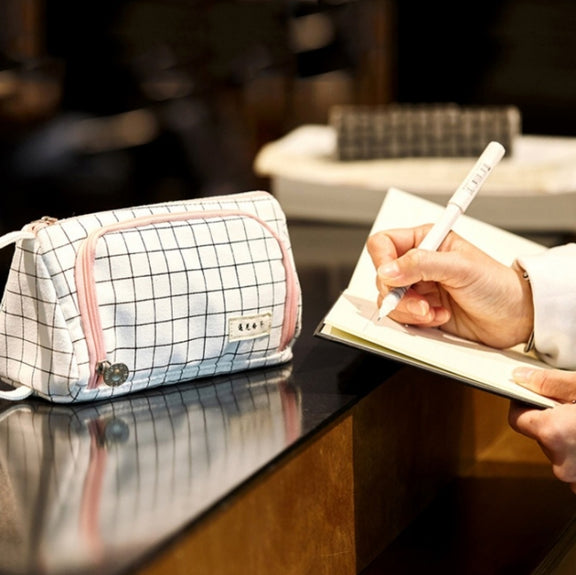 Angoo Large Capacity Pencil Case Cute Canvas Stationery Bag, Color: Black White In The Palm