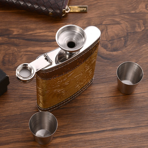 Portable Stainless Steel Hip Flask Set With Wine Glass Funnel, Style: 8OZ Old Jack Patch Core