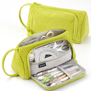 Angoo Student Large-Capacity Stationery Bag Portable Gift Cosmetic Bag(Grass Green  Corduroy)