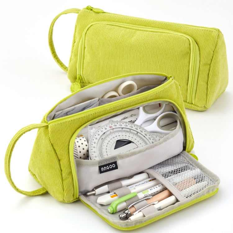 Angoo Student Large-Capacity Stationery Bag Portable Gift Cosmetic Bag(Grass Green  Corduroy)