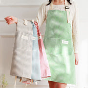 Kitchen Home Cooking Apron Restaurant Works Striped Cotton And Linen Apron(Coffee)
