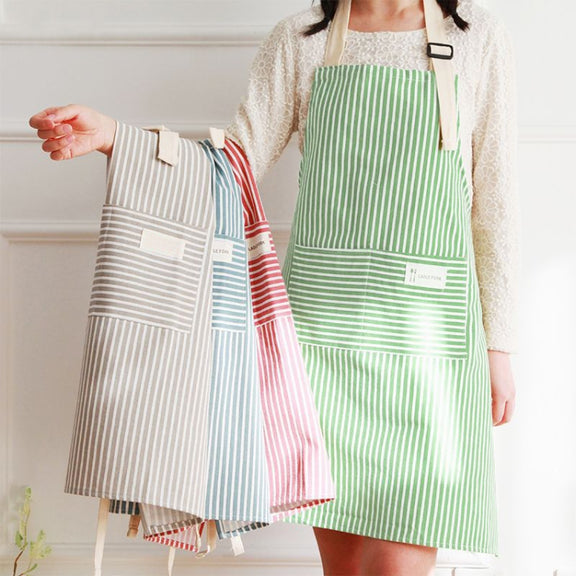 Kitchen Home Cooking Apron Restaurant Works Striped Cotton And Linen Apron(Coffee)