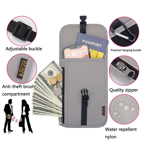 1062 Travel Passport Bag RFID Multi-Function Document Holder Hanging Neck Ticket Protective Case(Purple)