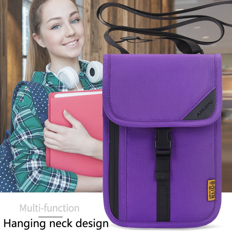 1062 Travel Passport Bag RFID Multi-Function Document Holder Hanging Neck Ticket Protective Case(Rose Red)