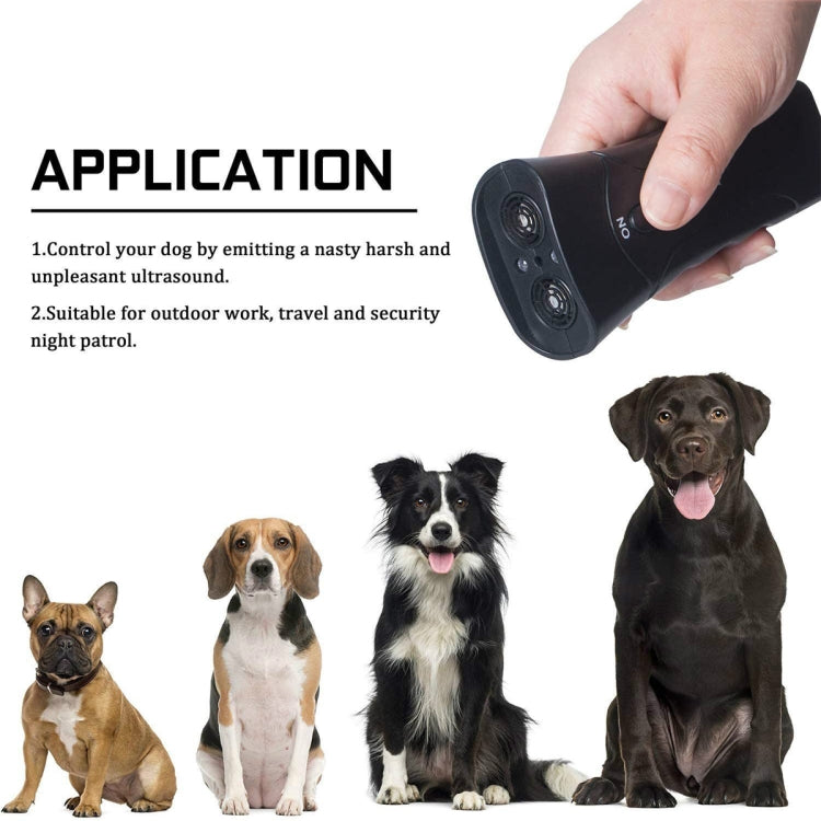 LED Flashlight Ultrasonic Dog Repeller Portable Dog Trainer, Colour: Single-headed Black(Colorful Package)